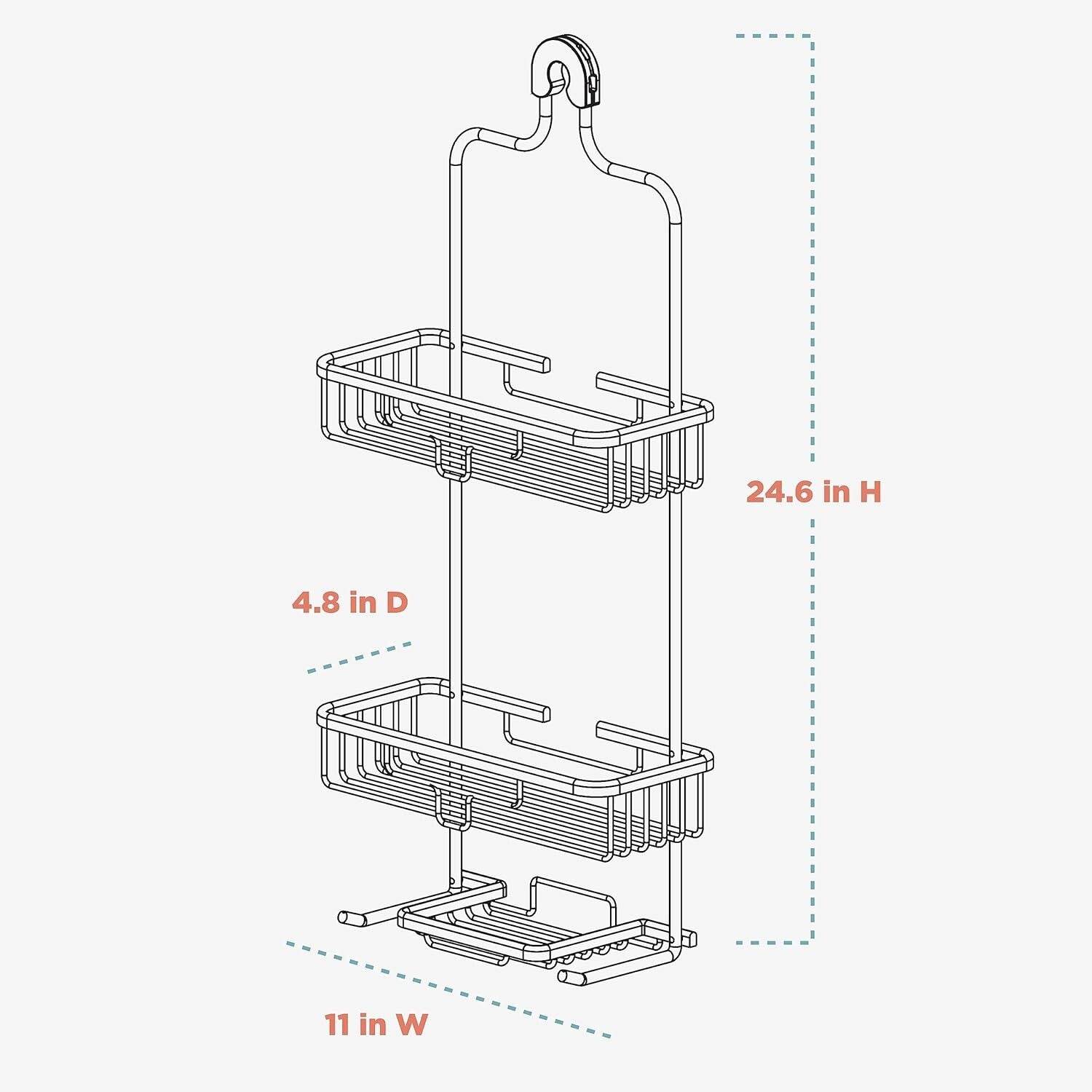 Rustproof Aluminum Shower Caddy - 2-Shelf Overhead Organizer in Satin Chrome