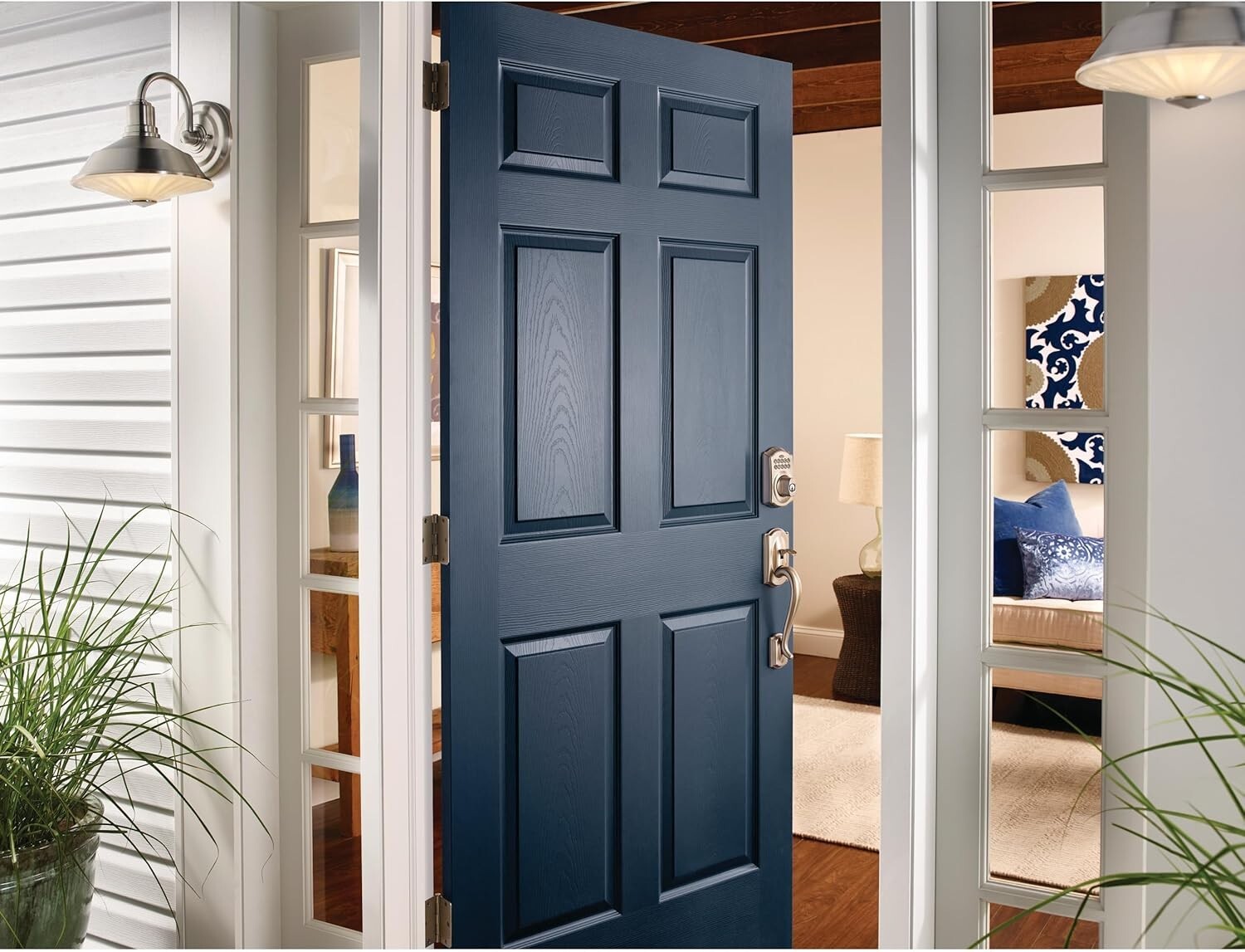 BE365 V CAM 619 Keyless Electronic Entry Lock in Satin Nickel for Home Security