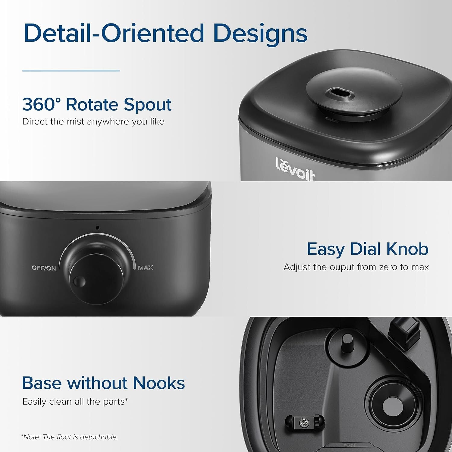 Quiet 2.5L Classic 160 Top-Fill Humidifier - Auto Shut-off Safety, 360° Nozzle