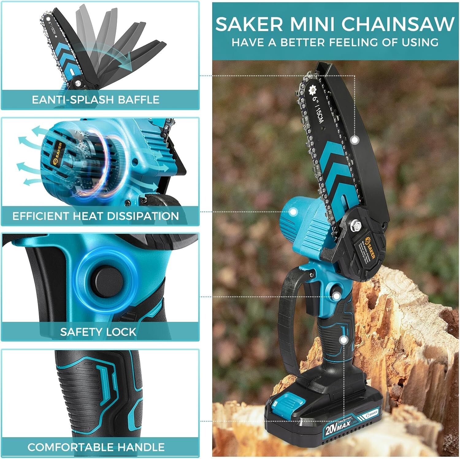 Rechargeable 6-Inch Mini Chainsaw with Dual Batteries - Ideal Father's Day Gift