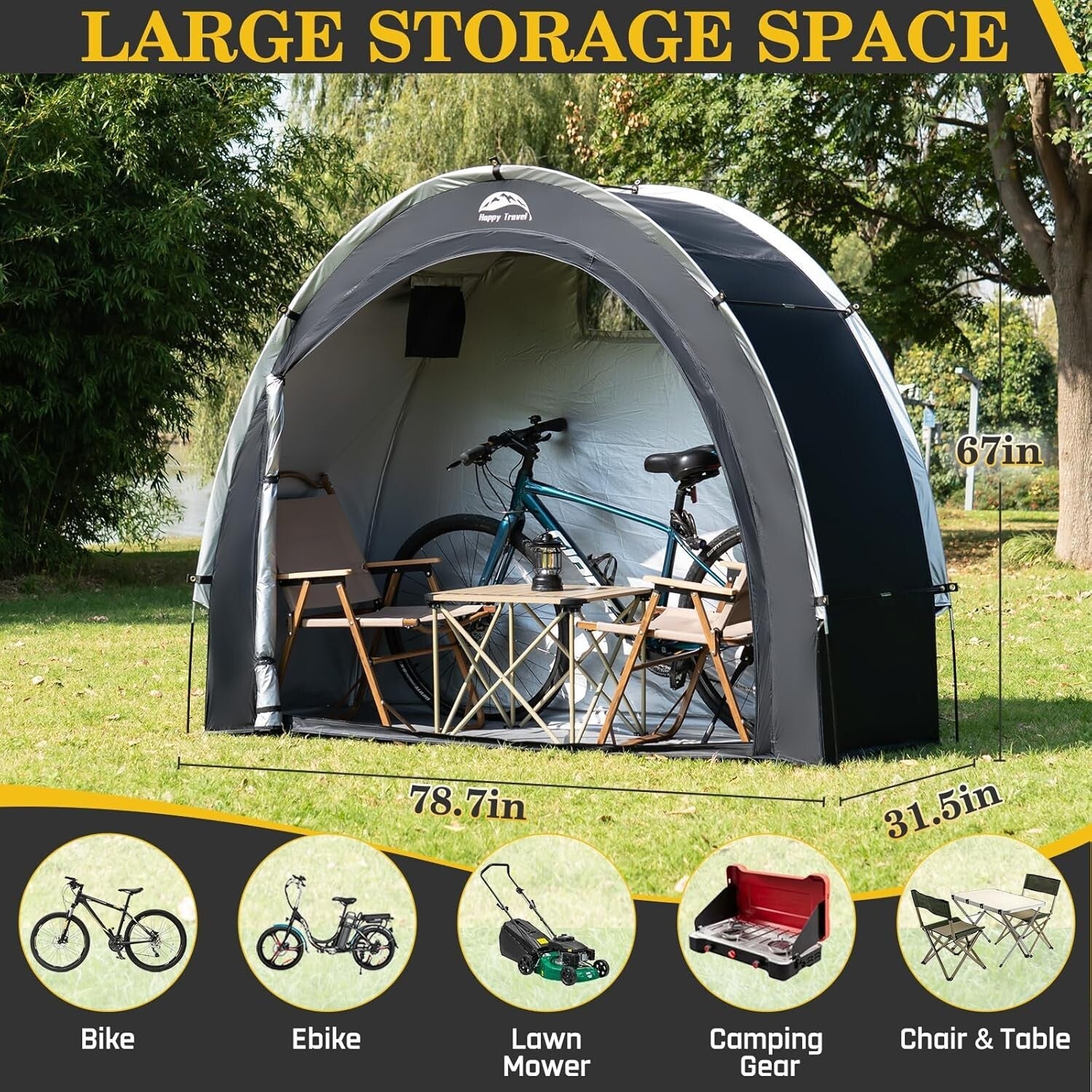 Durable 210D Waterproof Bicycle Storage Tent with Quick Setup - Fits 2-3 Bikes