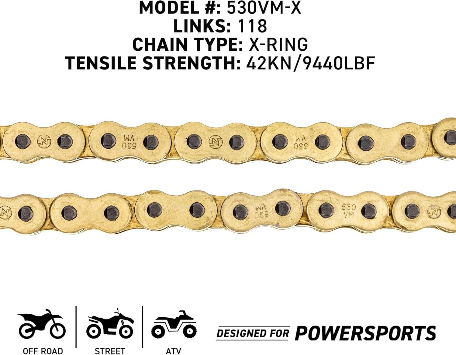 530 X-Ring Motorcycle Chain - 118 Links | Ideal for Tough Conditions | 9127 lbf