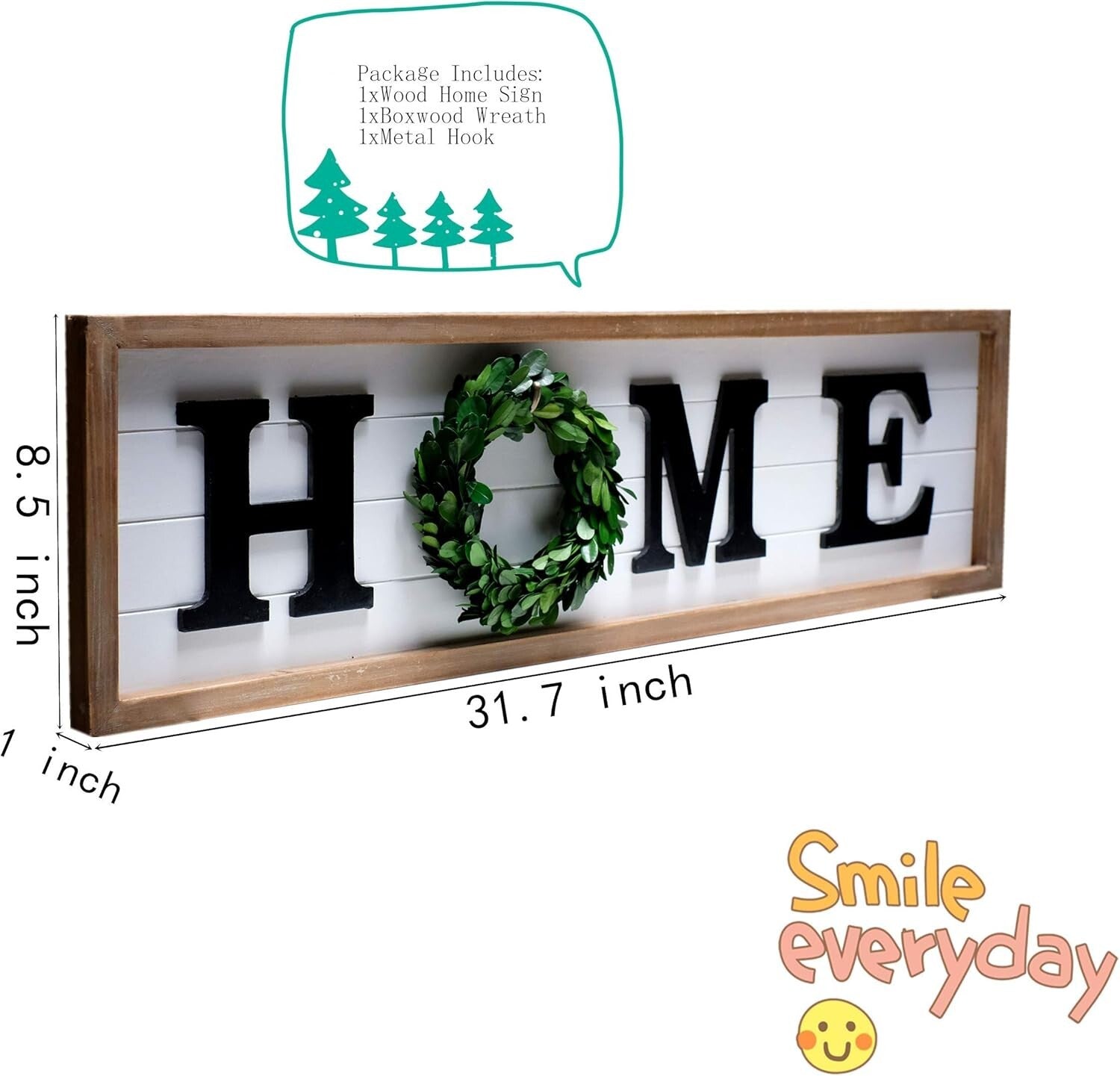 Elegant Rustic Wood Wall Sign with Real Boxwood Wreath - Gift-Ready Home Accent