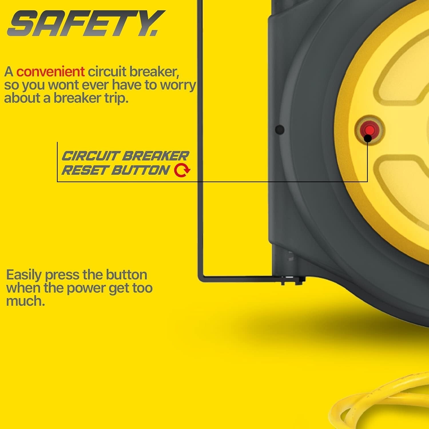 Durable 50ft SJTOW Extension Cord Reel - UV Resistant with Adjustable Stopper