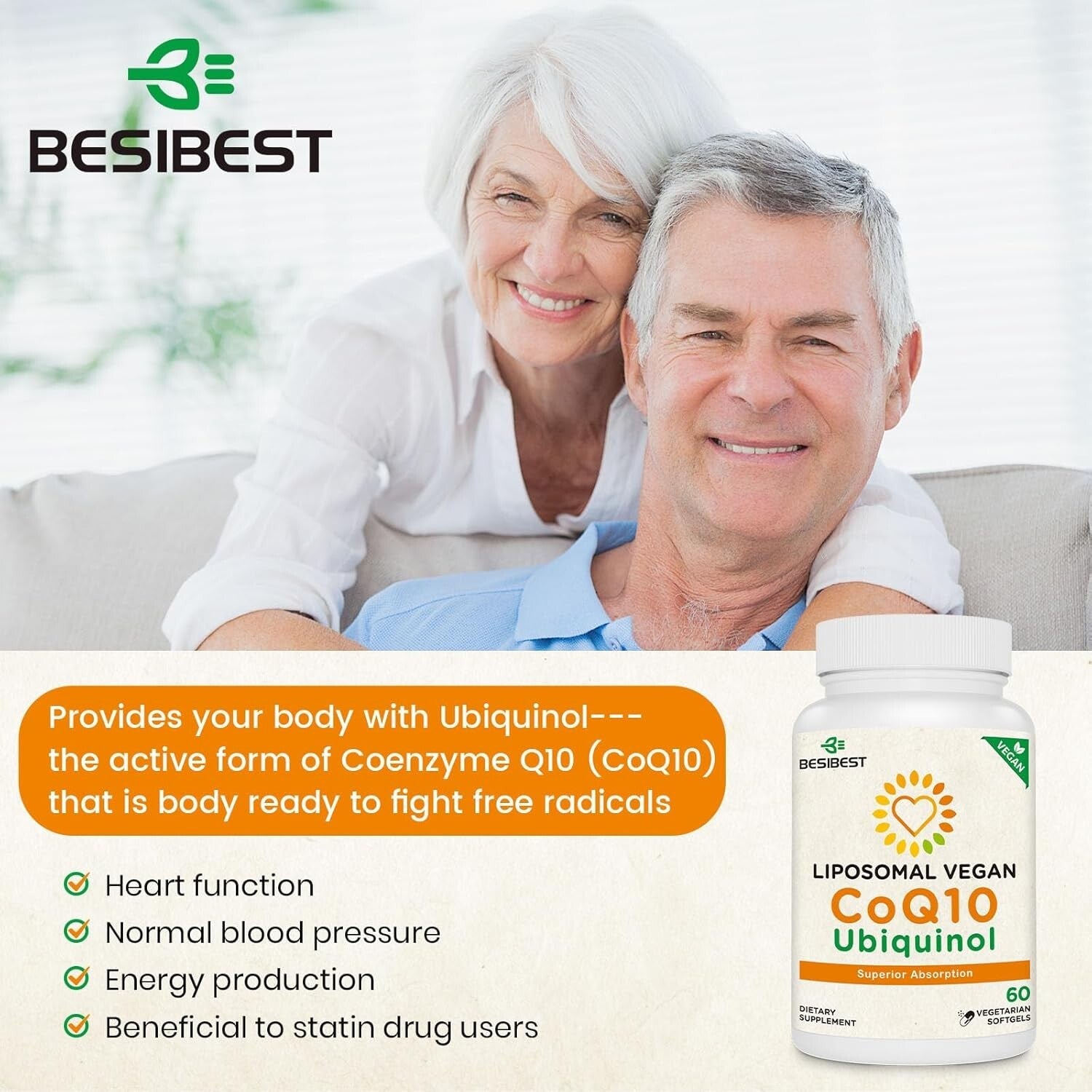 1000mg Vegan Liposomal CoQ10 - Powerful Antioxidant for Heart & Brain Support