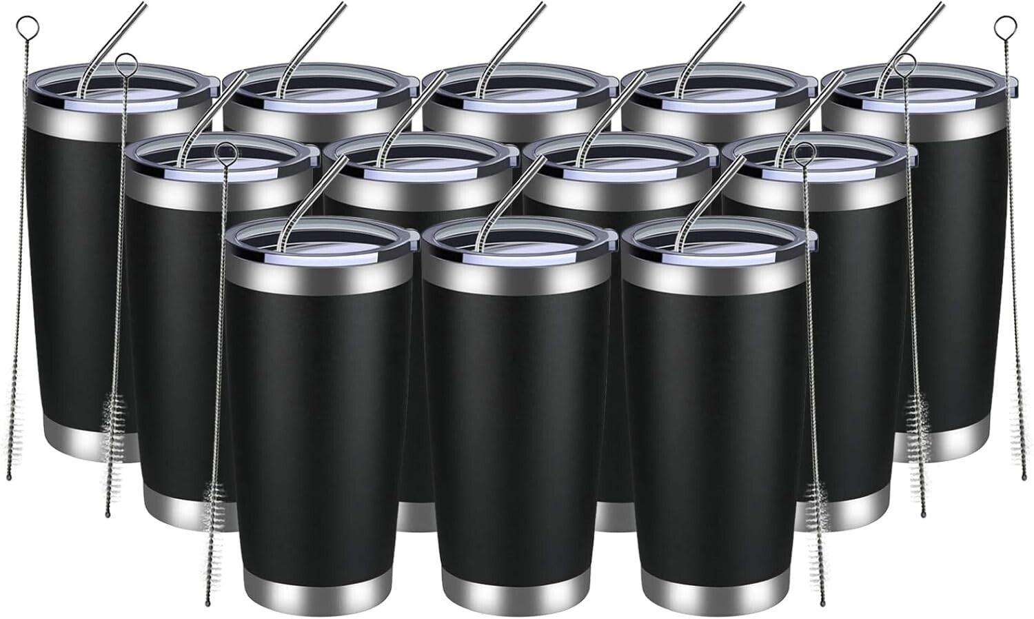 12 Count Powder Coated Stainless Steel Tumblers - Ideal for Cold & Hot Beverages