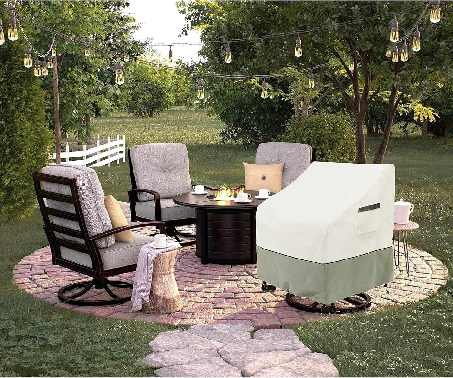 Adjustable Heavy Duty Outdoor Swivel Lounge Chair Covers - 2 Pack Beige & Gray
