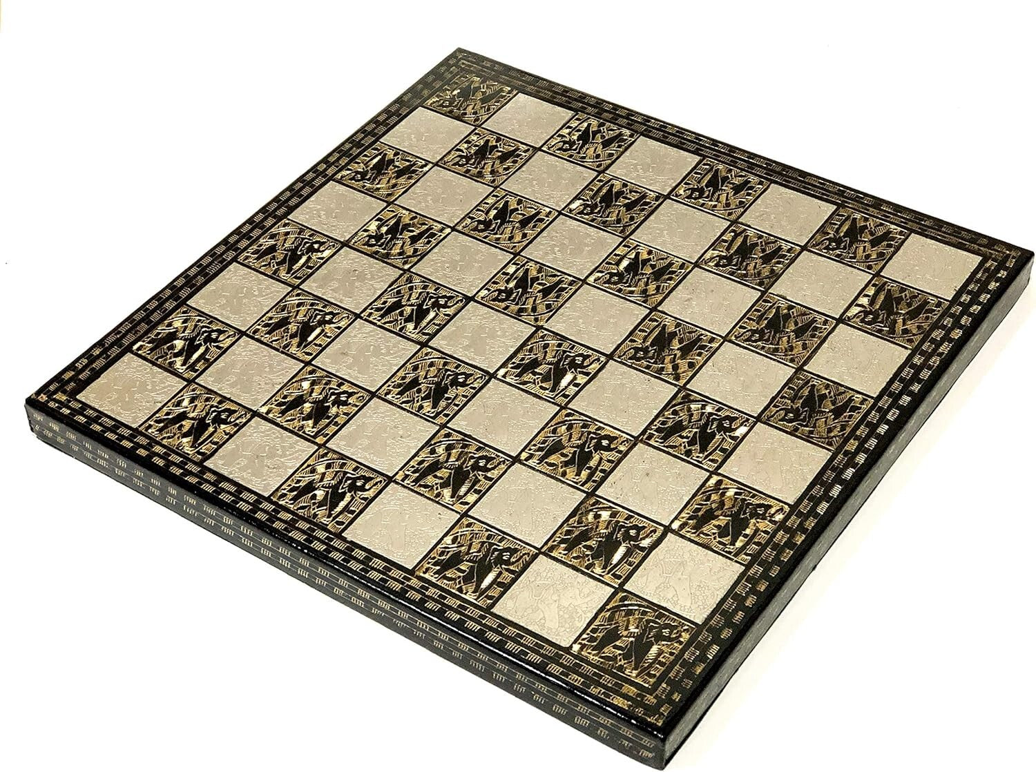Artisan 12" x 12" Brass Chess Board with Durable Wooden Base & 100% Brass Pieces