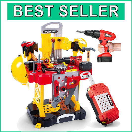 83 Piece Kids Tool Set with Electric Drill - Transformable Construction Bench