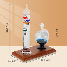 Load image into Gallery viewer, High Accuracy Galileo Thermometer &amp; Barometer with Wood Base - Perfect Gift Idea