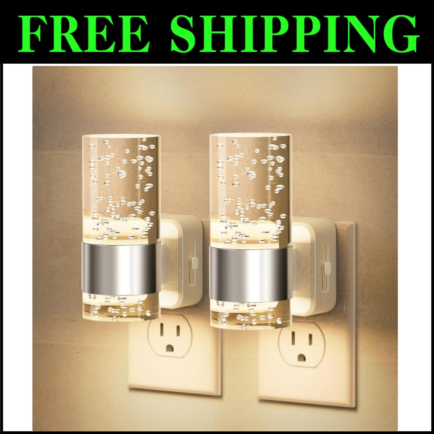 2 Pack Adjustable Brightness LED Night Lights with Automatic Light Sensor