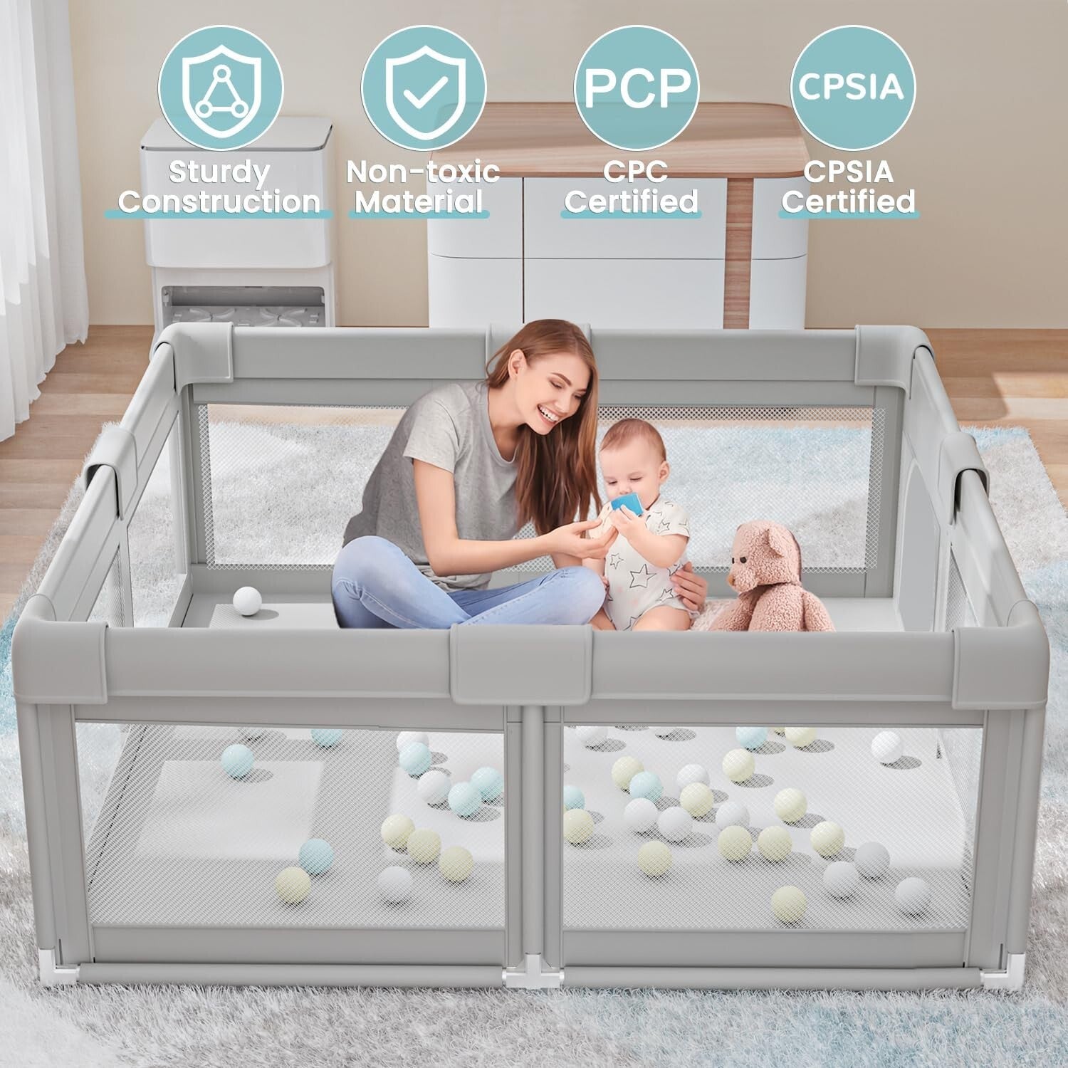 50x50 Inch Eco-Friendly Baby Playpen - Large Safe Play Yard for Indoor & Outdoor