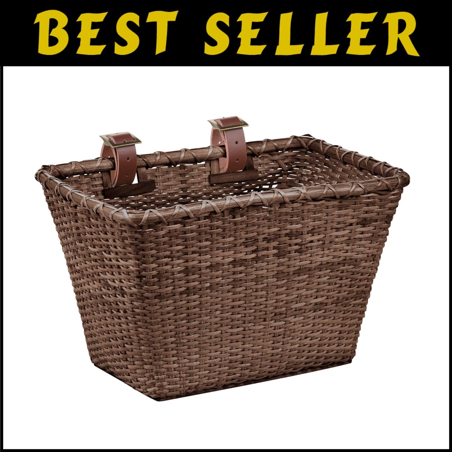 Durable Cane Woven Bicycle Basket with Classic Leather Straps - Perfect Gift