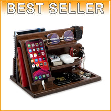 Load image into Gallery viewer, Multifunctional Wood Phone Docking Station - Elegant Organizer in Chestnut Brown