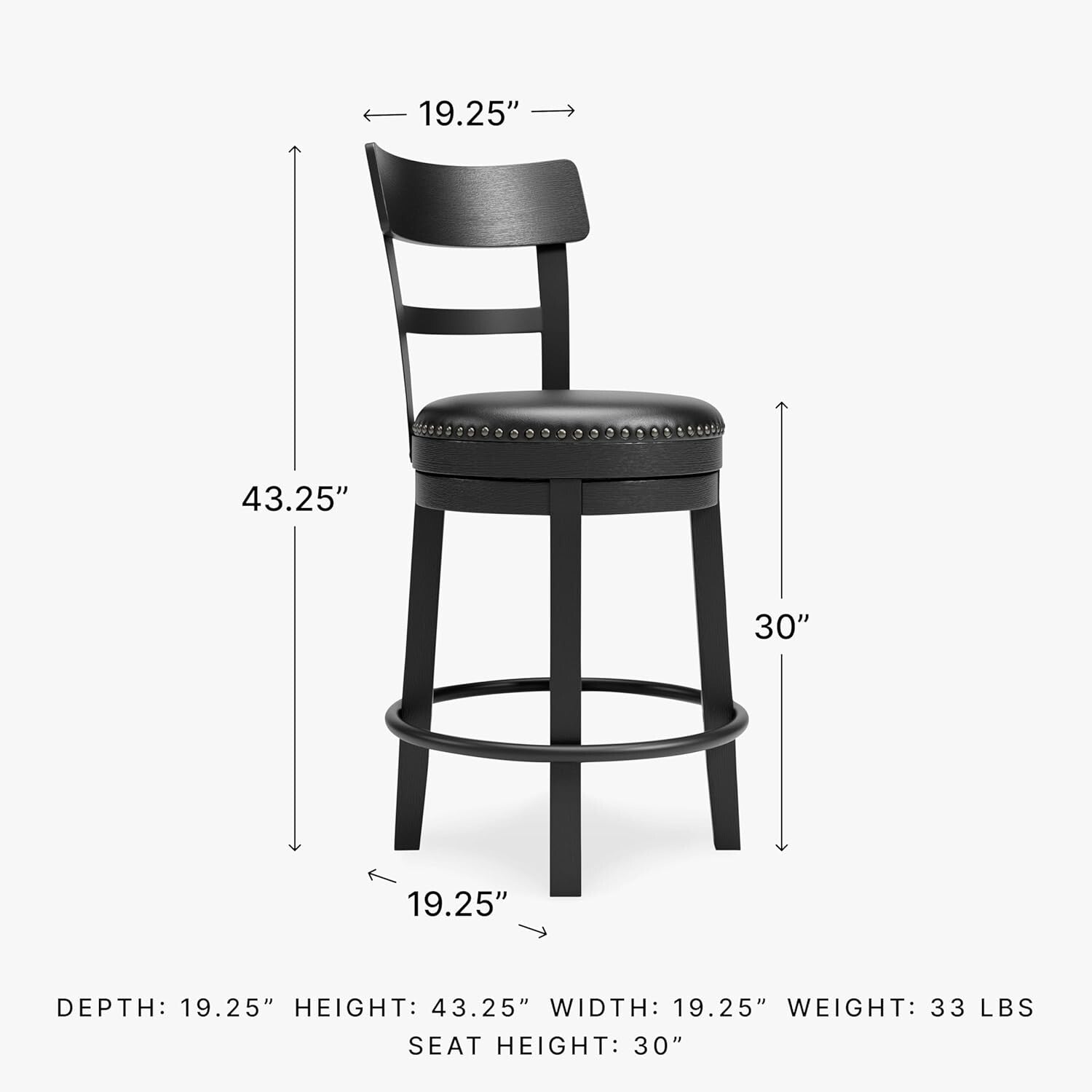 Rustic-Inspired 360° Swivel Barstool - 43.25" Height with Nailhead Trim