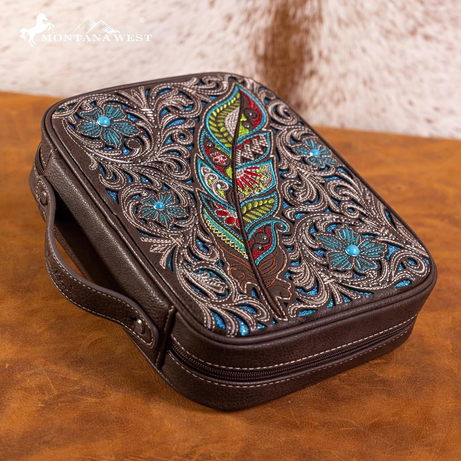 Stylish Floral Patterned Bible Cover - Protective Zipper Case in Vegan Leather