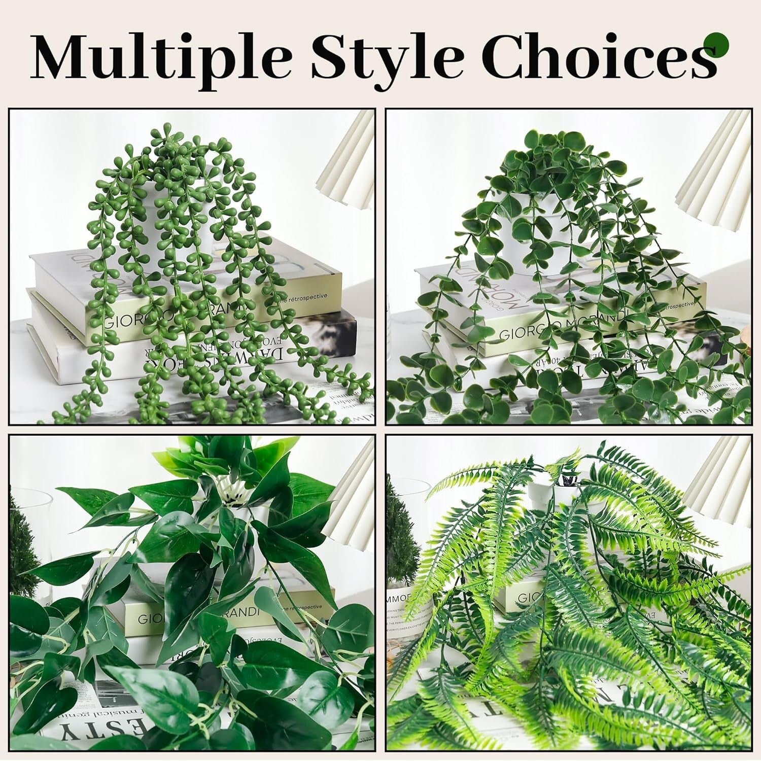 8Pc Artificial Hanging Plants with White Pots - Perfect for Modern Boho Spaces