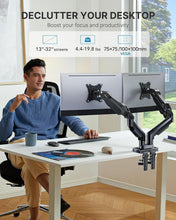 Load image into Gallery viewer, High Stability Dual Monitor Stand - C-Clamp &amp; Grommet Mount for Heavy Screens