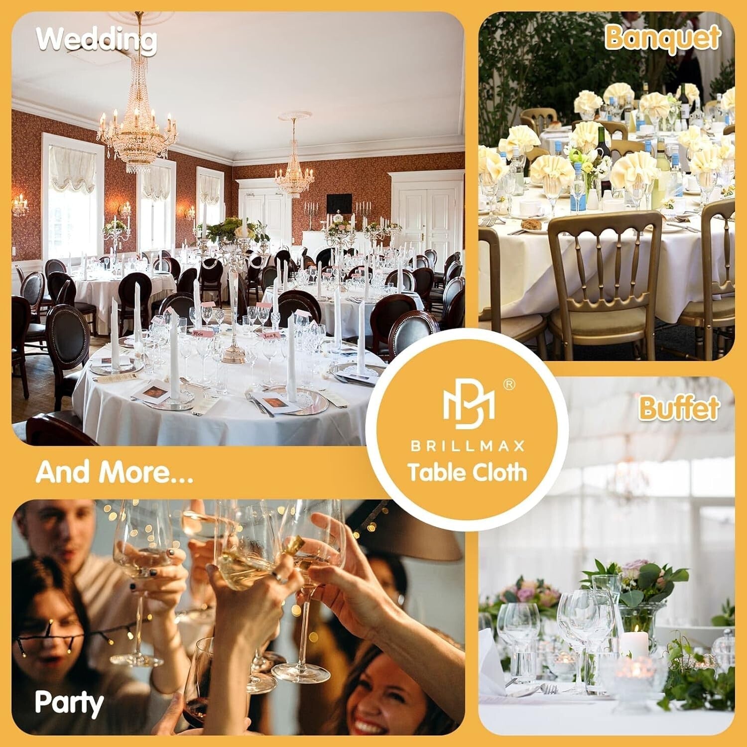 Machine Washable White Round Table Cloths - 90 Inch, 6 Pack for Luxurious Events