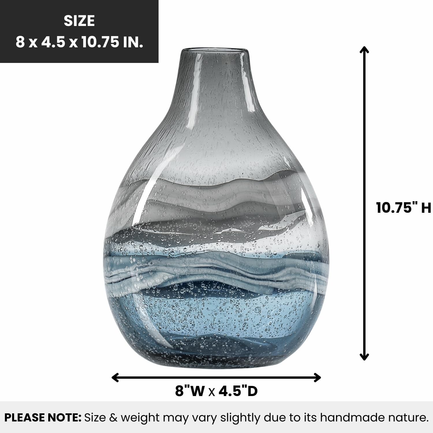Unique 11" Blue Glass Centerpiece Vase - Perfect for Contemporary Interiors