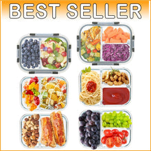Load image into Gallery viewer, Rectangular Glass Meal Prep Containers Set - Leak Proof &amp; Dishwasher Safe