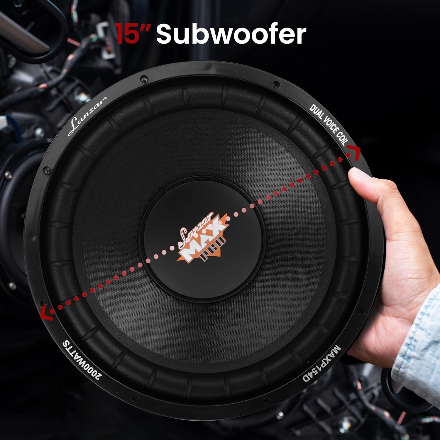 High-Performance 15" Car Subwoofer - Black Non-Pressed Cone & Remote Control