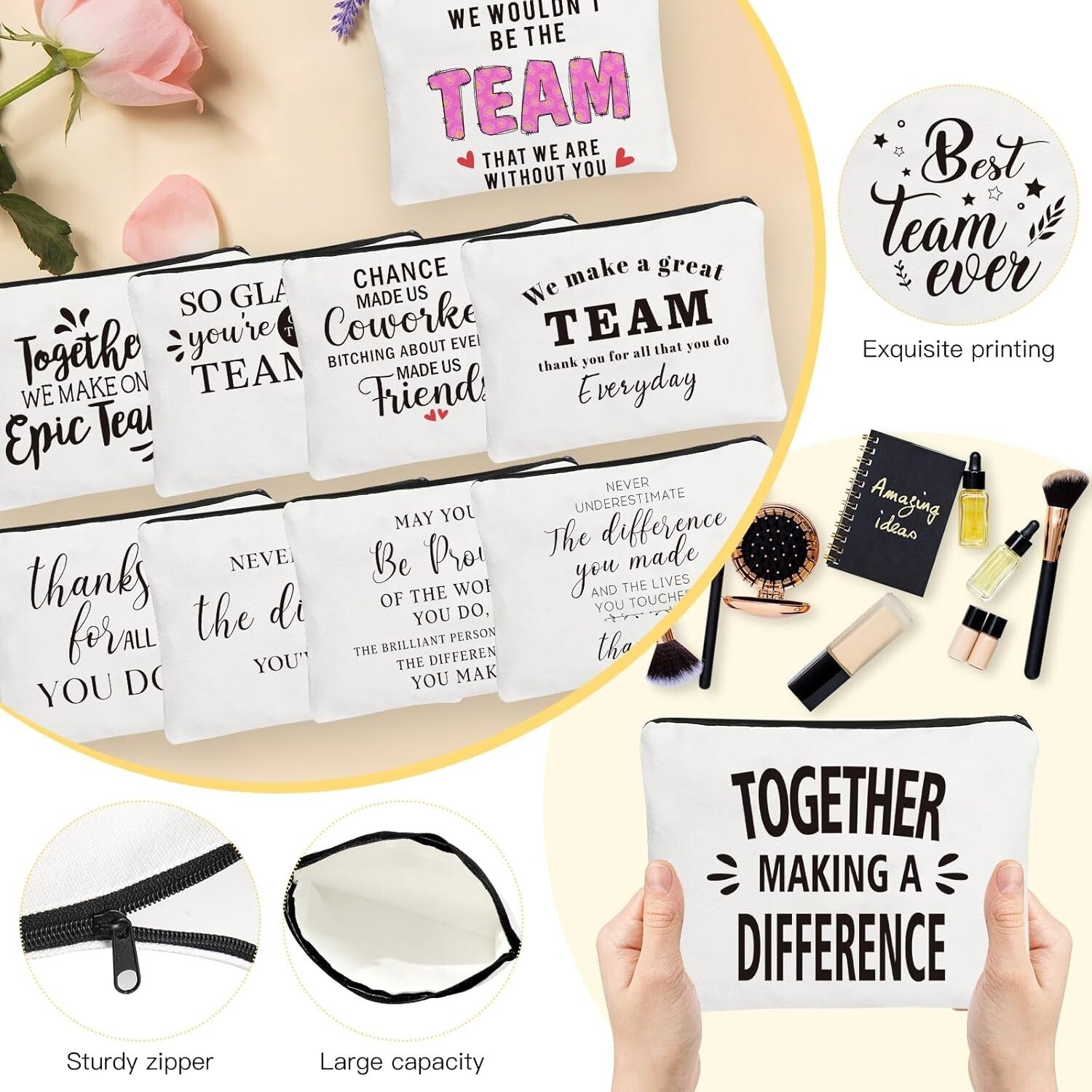 Thank You Gift Set - 12 Glass Cups, Makeup Bags & Pens for Employees, Teachers