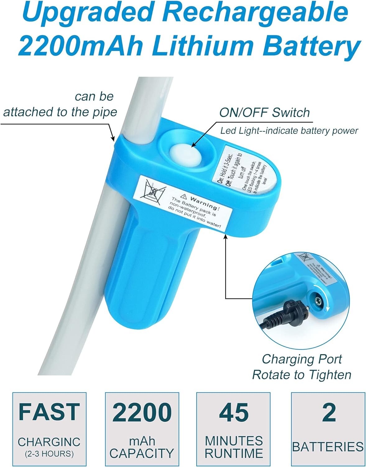 Versatile Indoor & Outdoor Portable Shower with USB Recharge - 90-120 Mins Use