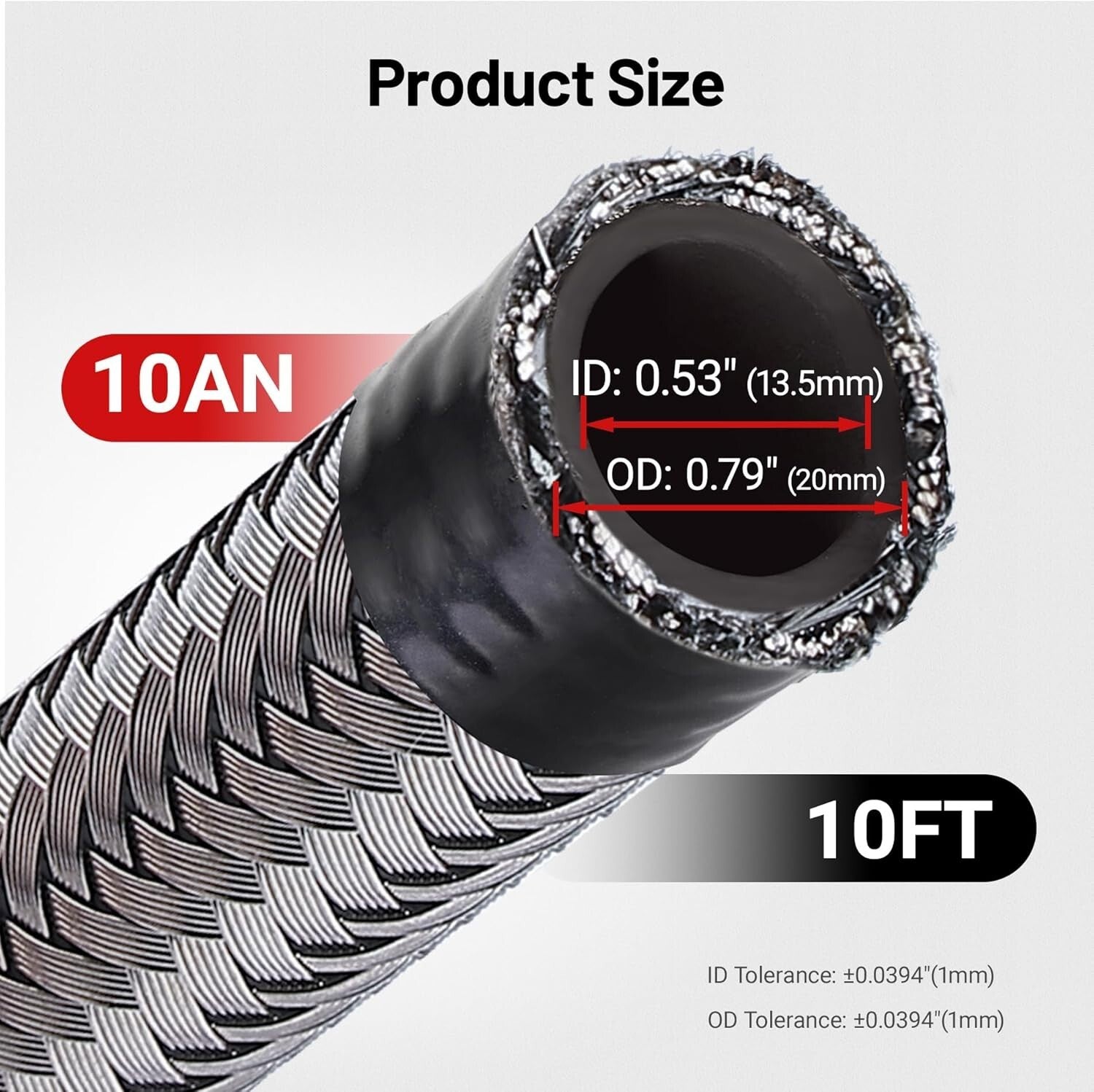 Versatile 10FT 10AN Braided Hose for Fuel, Oil, and Hydraulic Fluid Applications