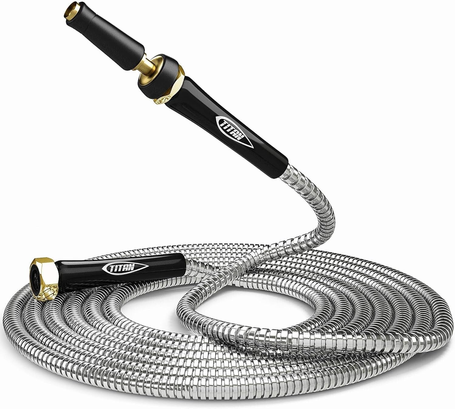 Durable 150FT Stainless Steel Garden Hose with Crush-Proof Fittings - 500 PSI