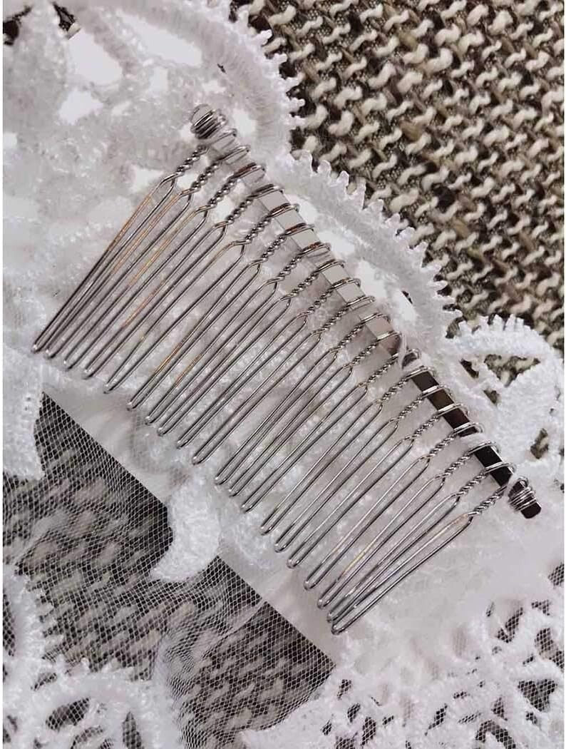 Stylish Chapel Length Veil for Bride with Elegant Lace & Metal Comb Attachment