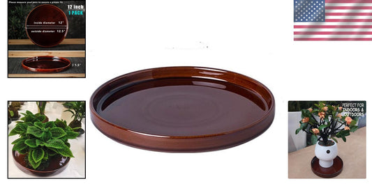 Elegant 12.5-Inch Ceramic Plant Saucer for Indoor & Outdoor Water Drainage
