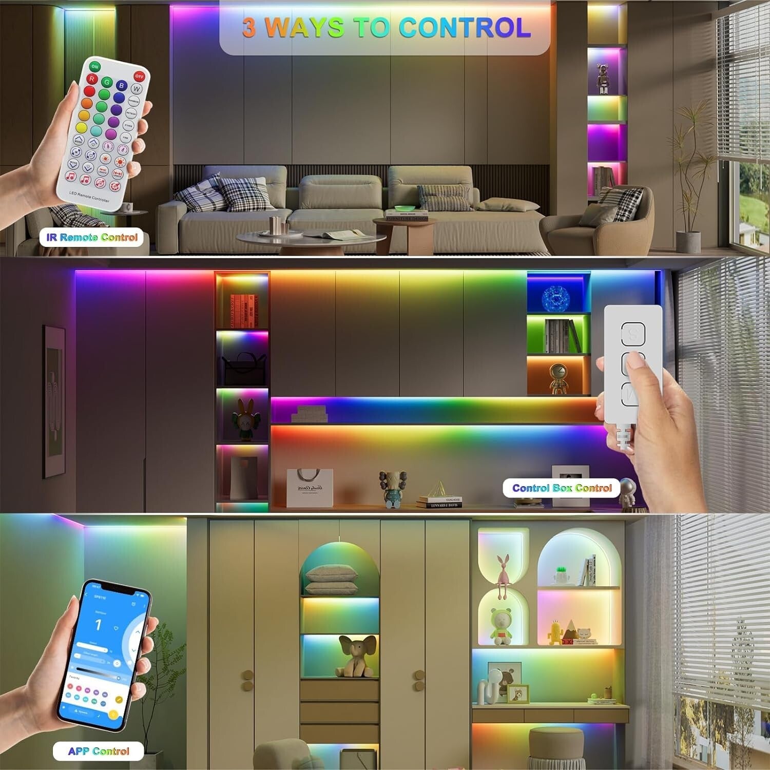 Flexible 16.4ft RGB Smart LED Strip; Music Sync & Timer Functions Included