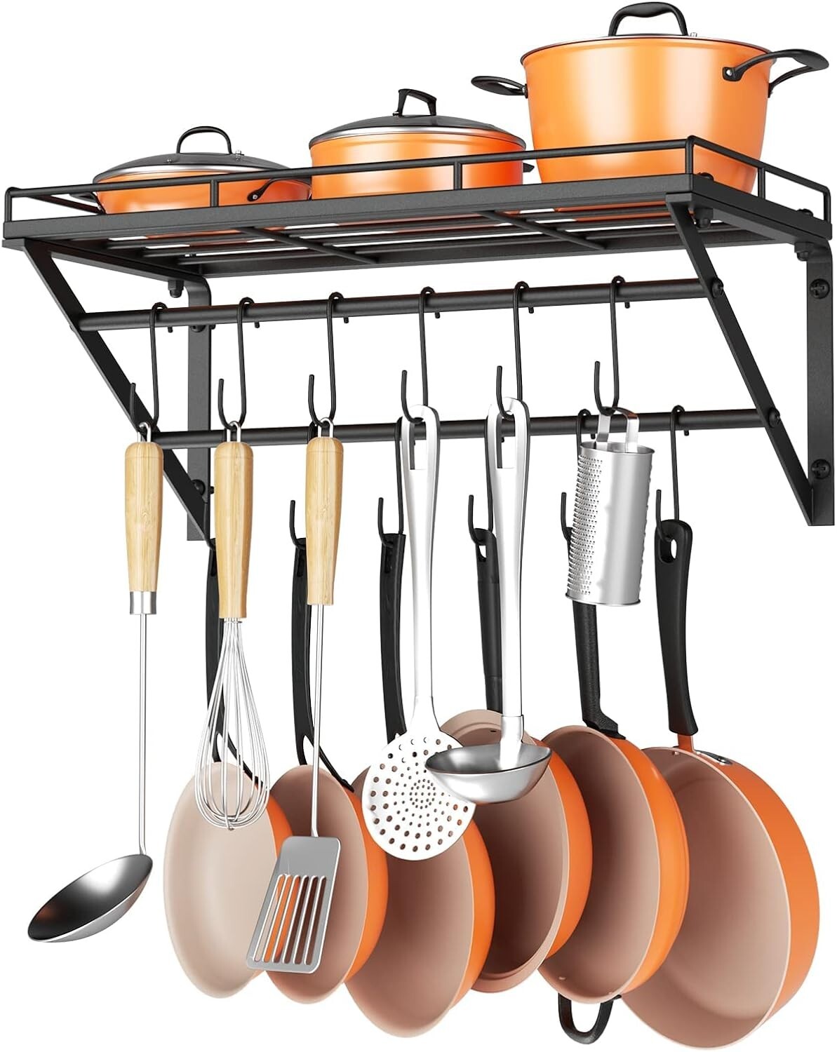 Elegant 23-Inch Hanging Pot Rack with Rust-Resistant Iron and Adjustable Hooks