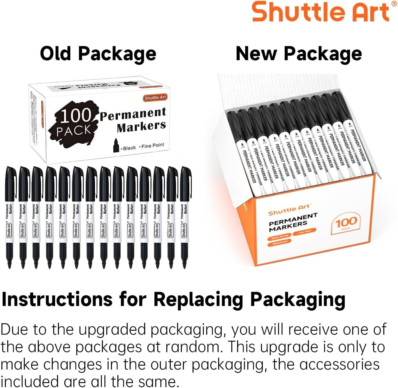 Versatile Permanent Markers Set - 100 Black Fine Point for All Surfaces