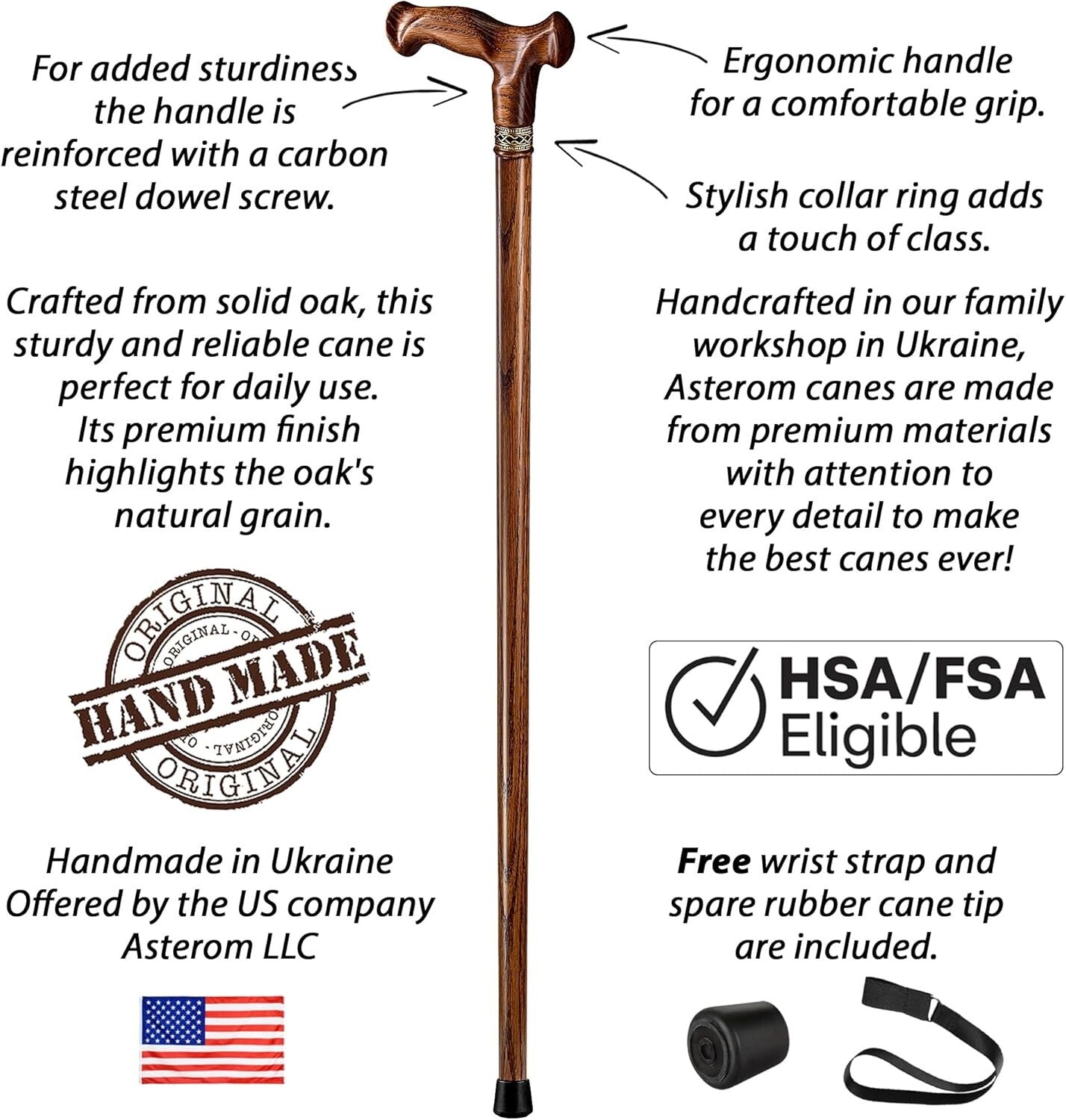 Lightweight 36-Inch Hardwood Cane with Ergonomic Handle - Perfect for Seniors
