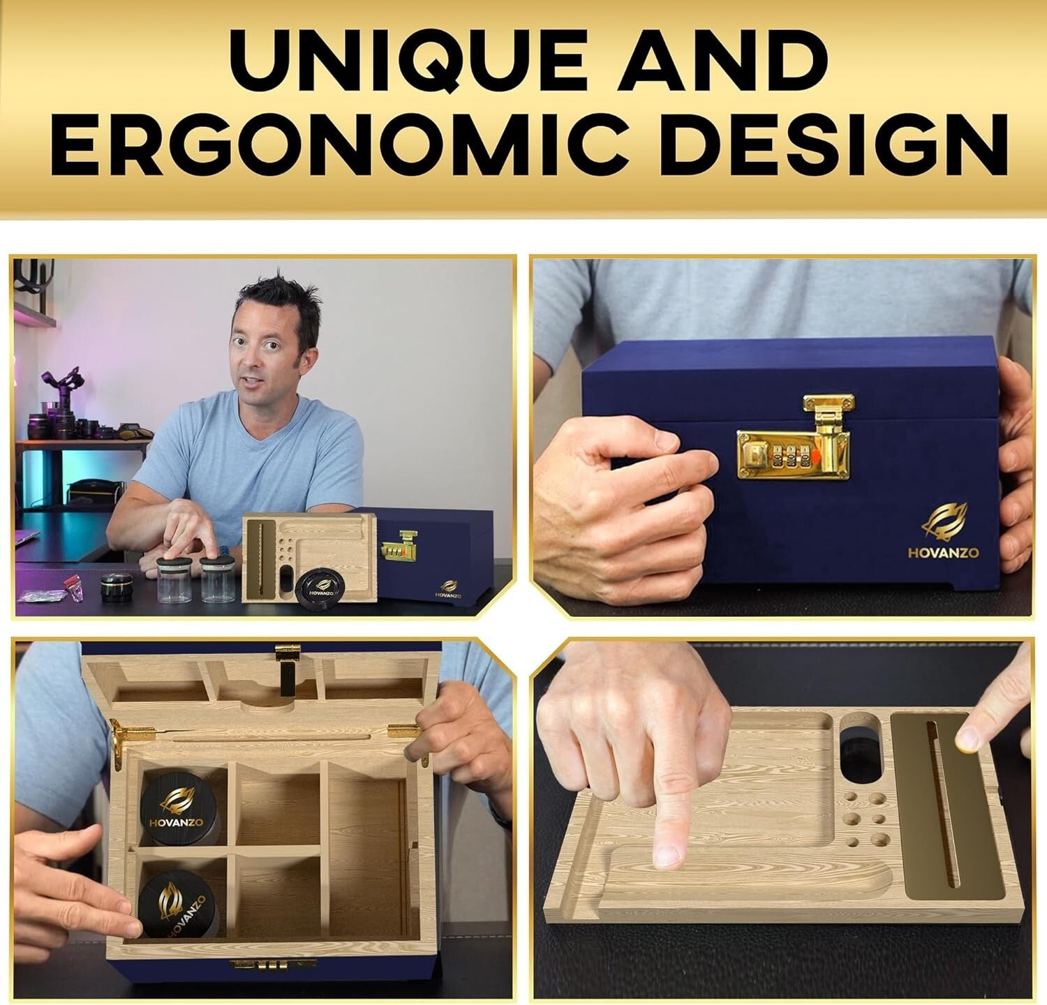 Elegant Large Bamboo Storage Box with Customizable Tray & Decorative Glass Jars