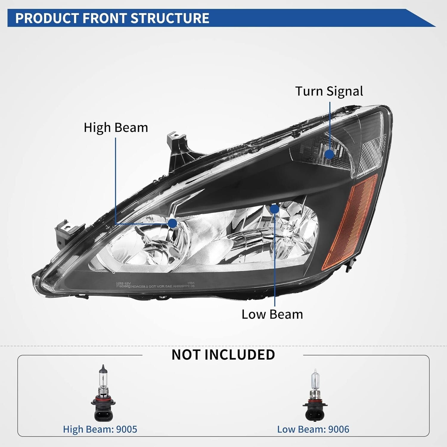 Premium Clear Lens Headlight Assembly for 2003-2007 Honda Accord - Black Housing