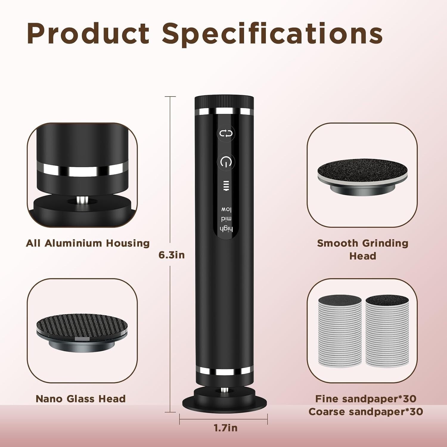 Nano-Glass Electric Foot Callus Remover - Cordless, Adjustable Speeds & 60 Discs