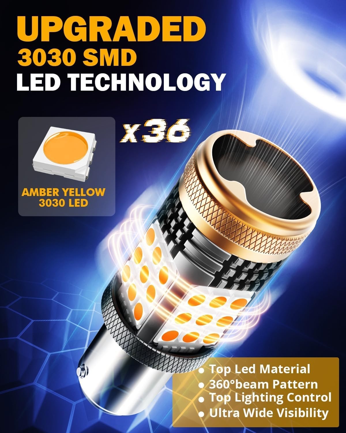 Amber Yellow LED 1157, 600% Brighter Turn Signal with Built-in Resistor System