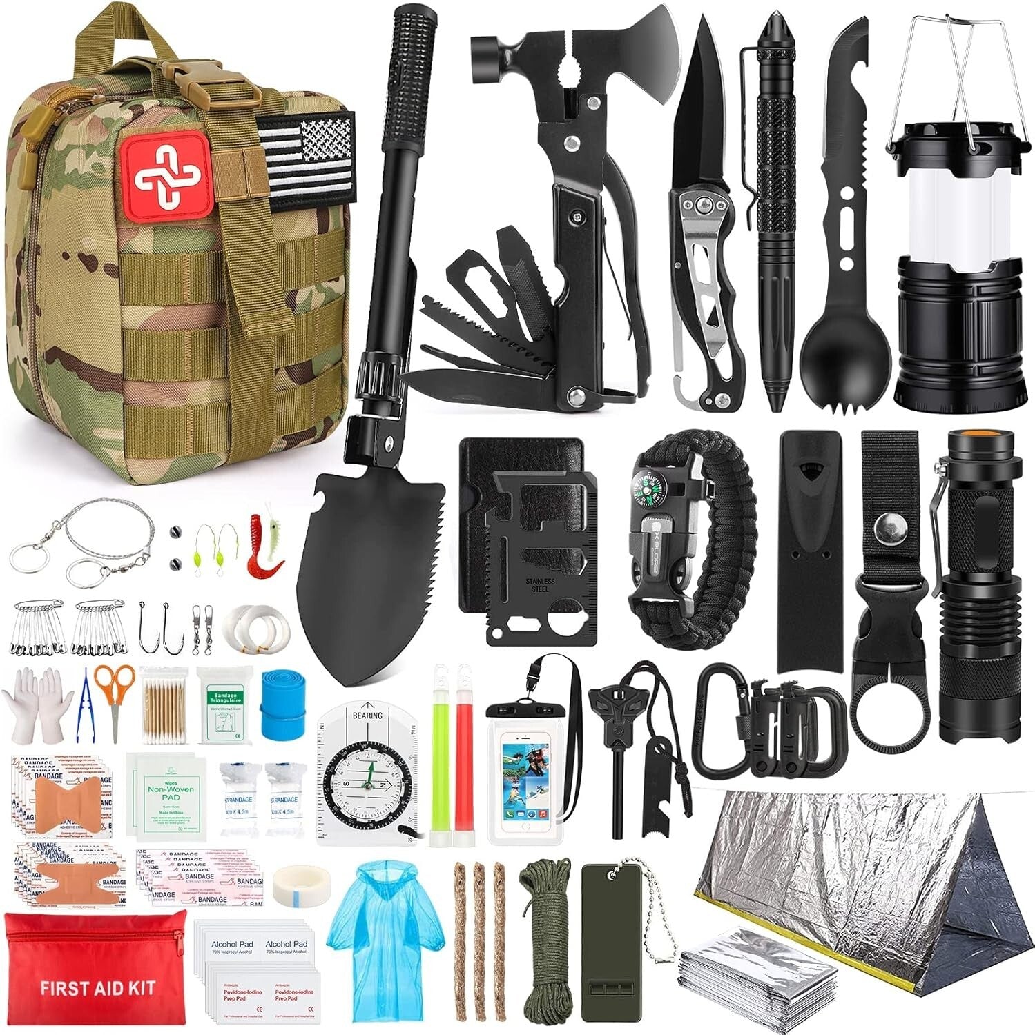 Ultimate 250 Piece Survival Kit with First Aid & Emergency Tent for Outdoorsmen