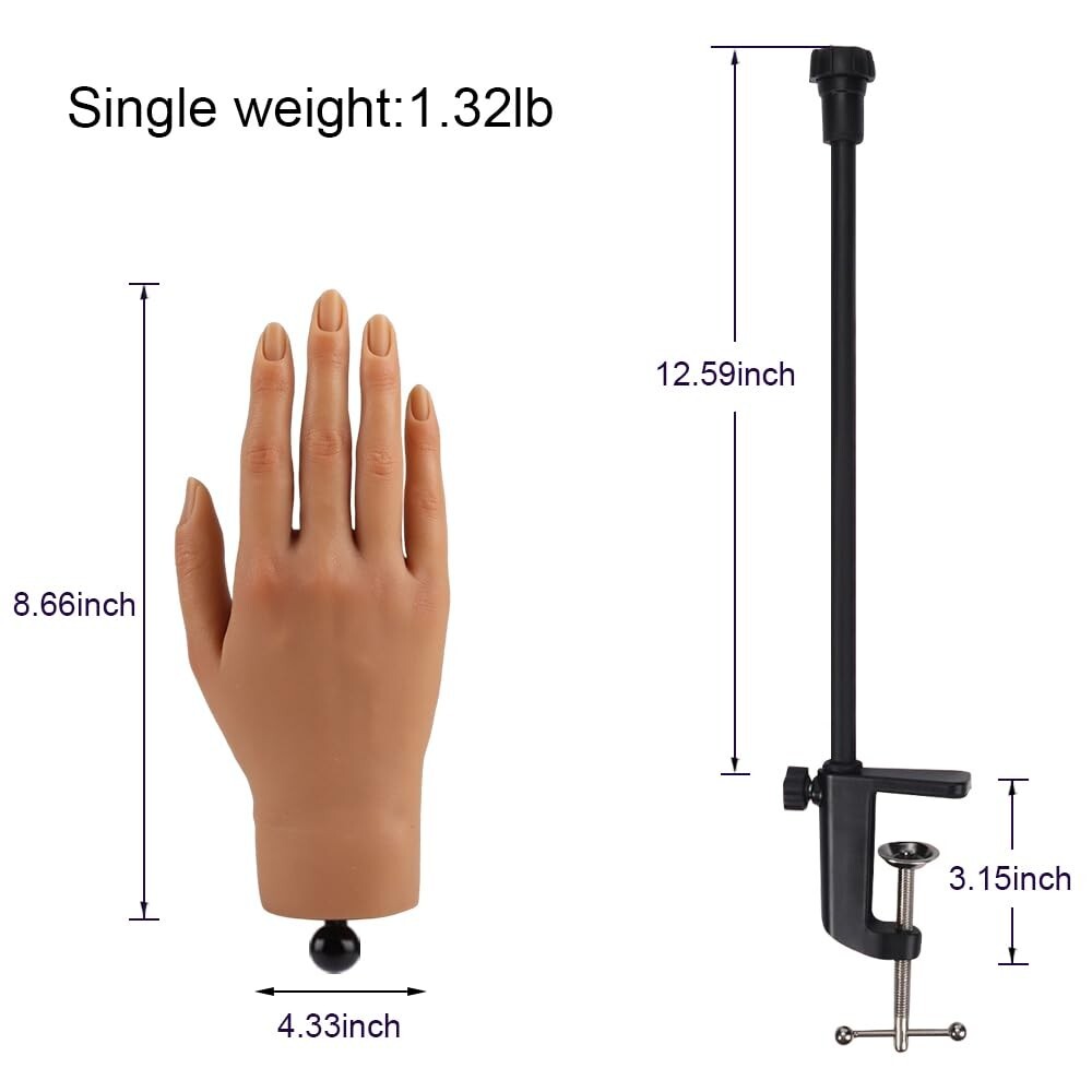 Flexible Silicone Nail Practice Hand with Stand - Perfect for Acrylic Art