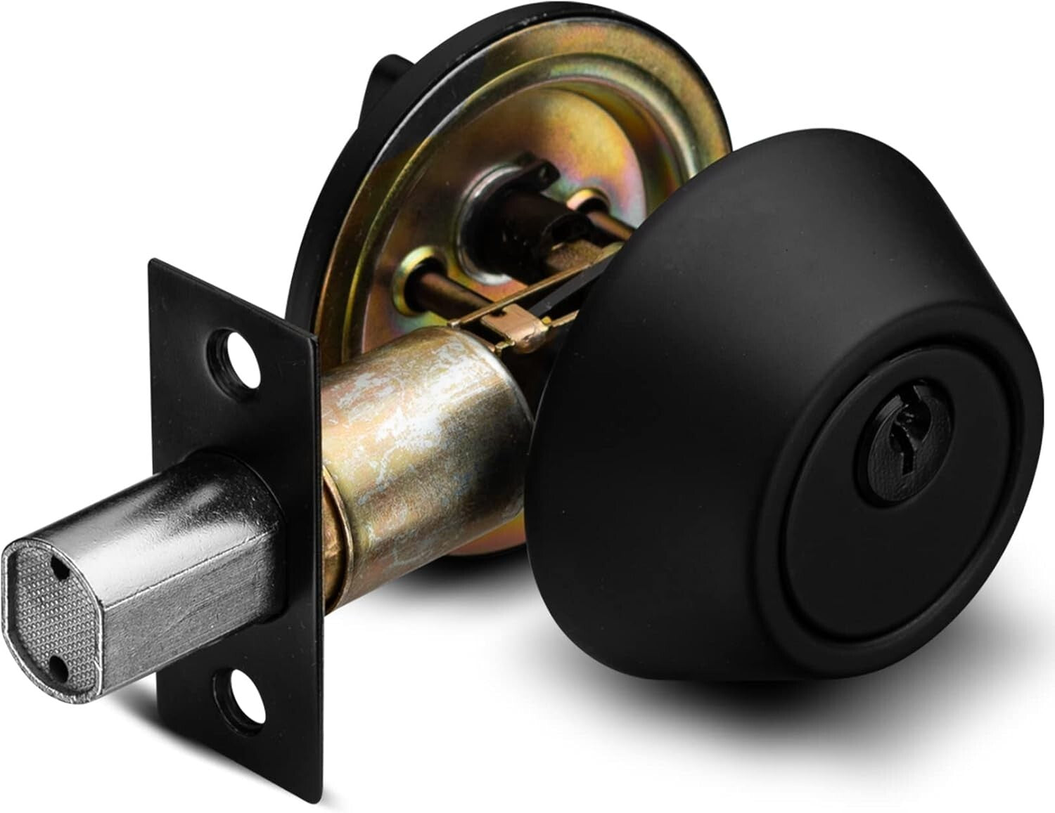 Reversible Iron Black Door Handle with Deadbolt Keyed Alike - Easy Install