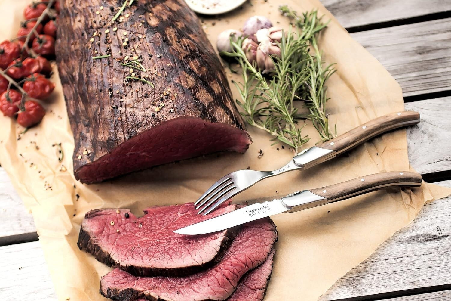 Premium Stainless Steel Steak Knives with Olive Wood Handles - Set of 6