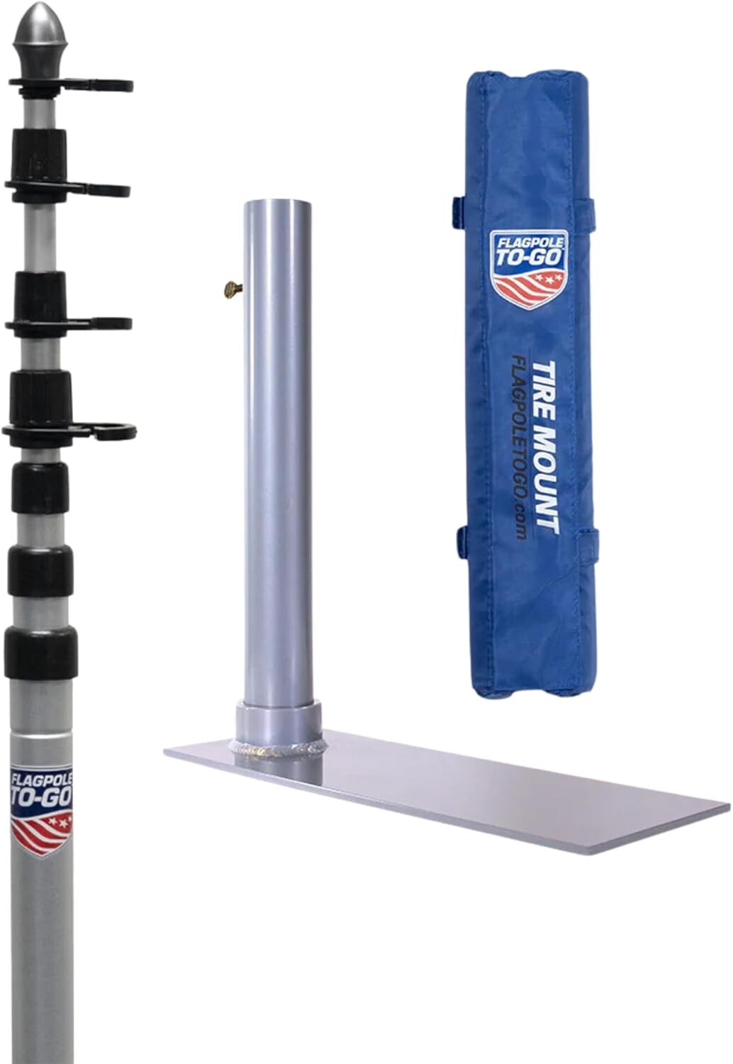 Collapsible Tailgate Flagpole Kit with Durable Tire Mount & Protective Bumper