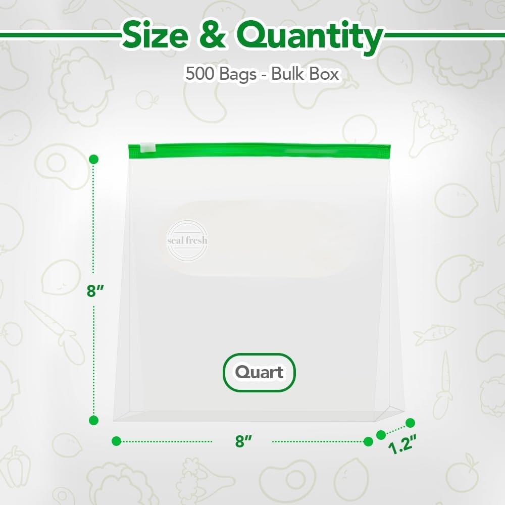 Clear Quart Slider Bags with Expandable Bottom - 500 Count, Perfect for Storage