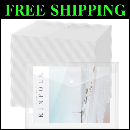 100 Lightweight A4 Clear Document Envelopes - Snap Button Closure for Security