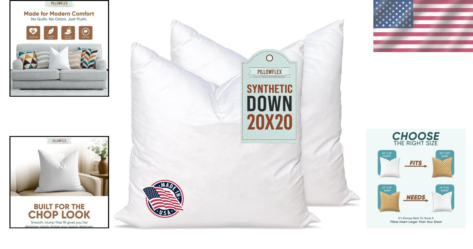 Premium Down Alternative 20x20 Pillow Inserts - Supportive, Washable & Stylish