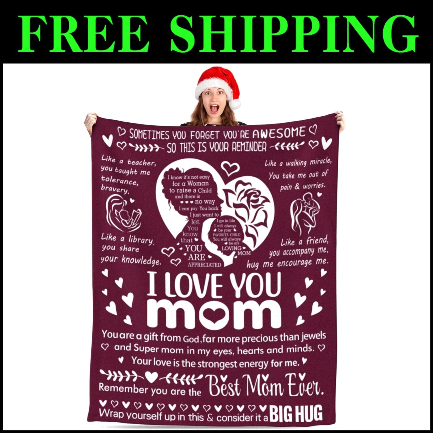 Premium I Love You Mom Blanket - Cozy, Machine Washable, Perfect for All Seasons