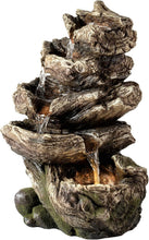Load image into Gallery viewer, Elegant 5-Tier Indoor Tabletop Water Fountain with LED Lights - 11" Brown